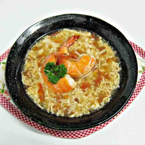 Tomato Egg Drop Soup with Prawns