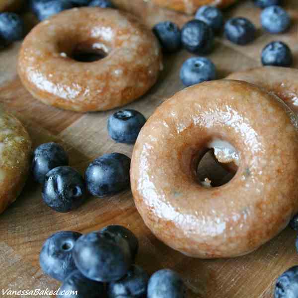 Baked Blueberry Donuts with Honey Glaze