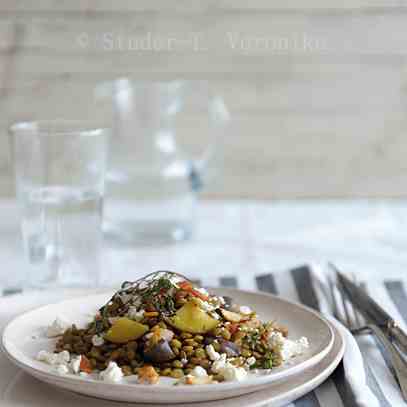 Lentil, potato, feta salad