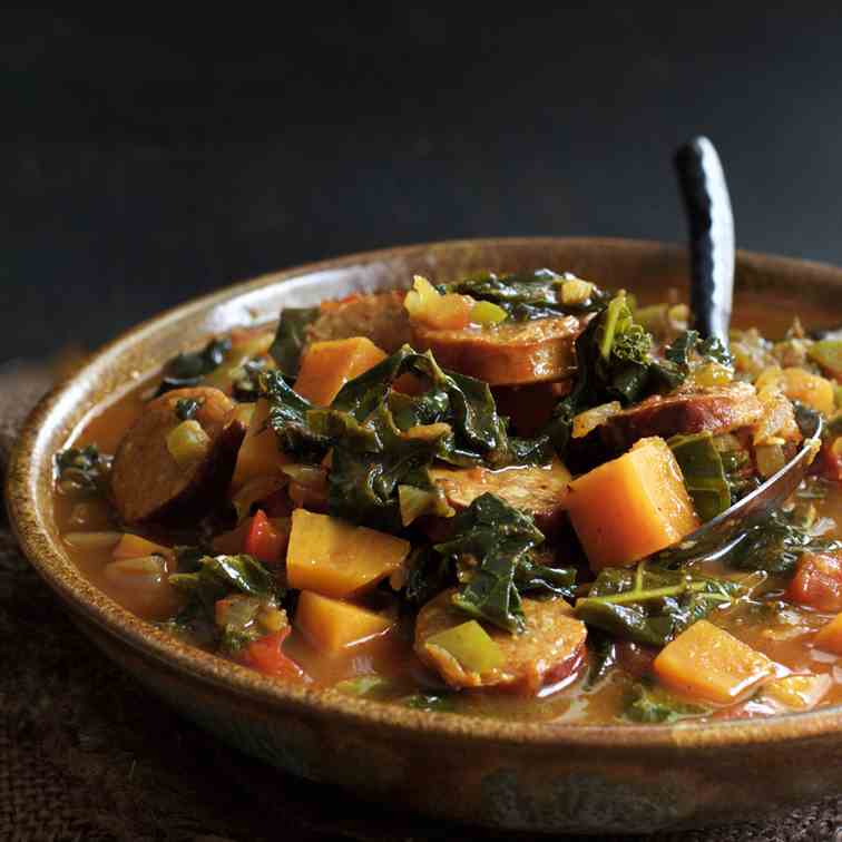 Chorizo Kale and Sweet Potato Stew