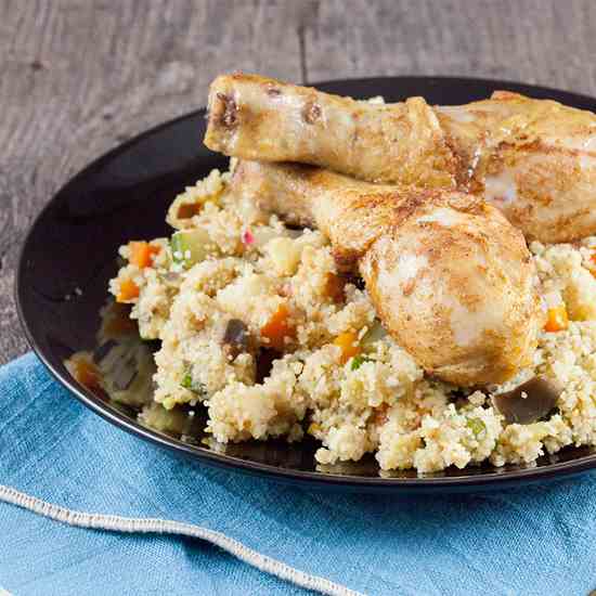 Couscous with veggies and chicken legs