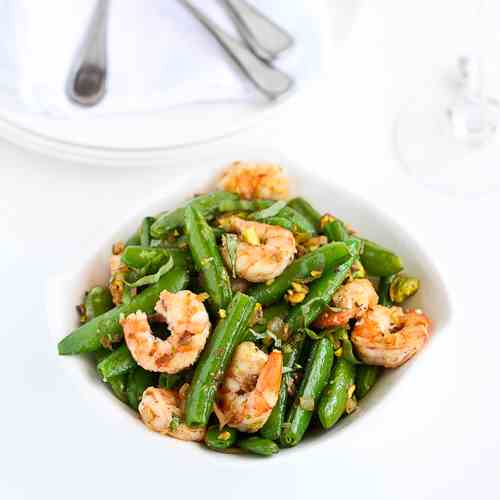 Sautéed Shrimp, Snap Peas & Pistachios