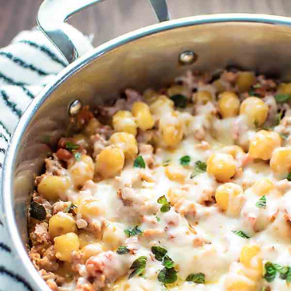 One Skillet Cheesy Sausage Gnocchi