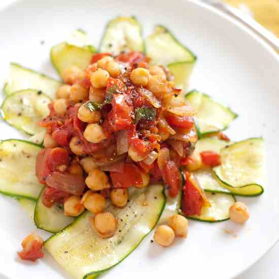 Zucchini Noodles with Arrabiata Chickpeas