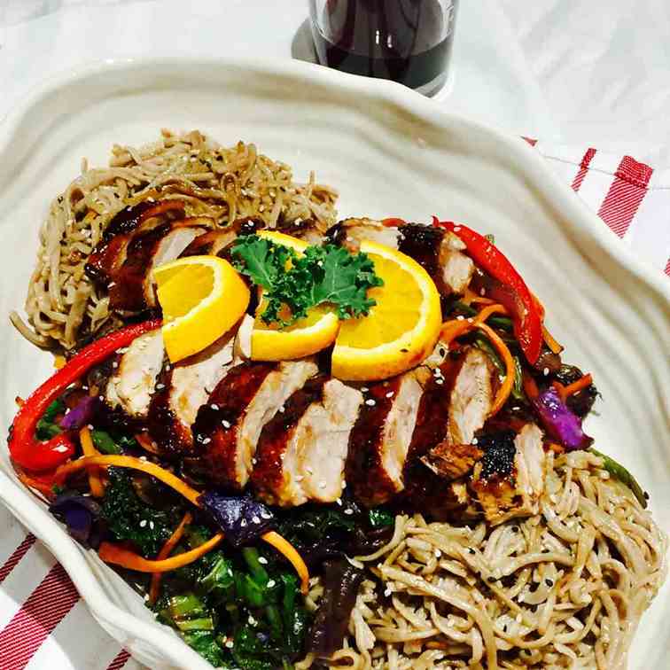 Duck on soba buckwheat noodles  