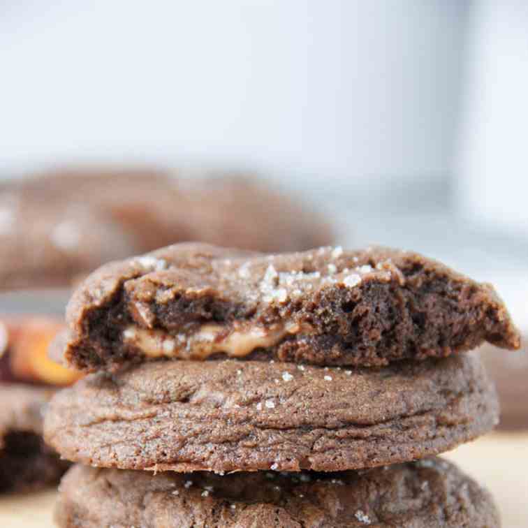 Sea Salt Rolo Stuffed Chocolate Cookies