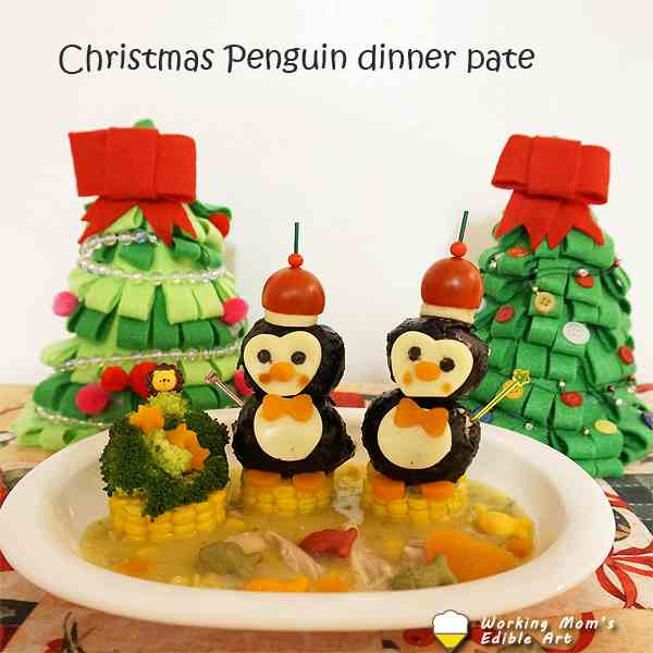Christmas Penguin rice ball dinner