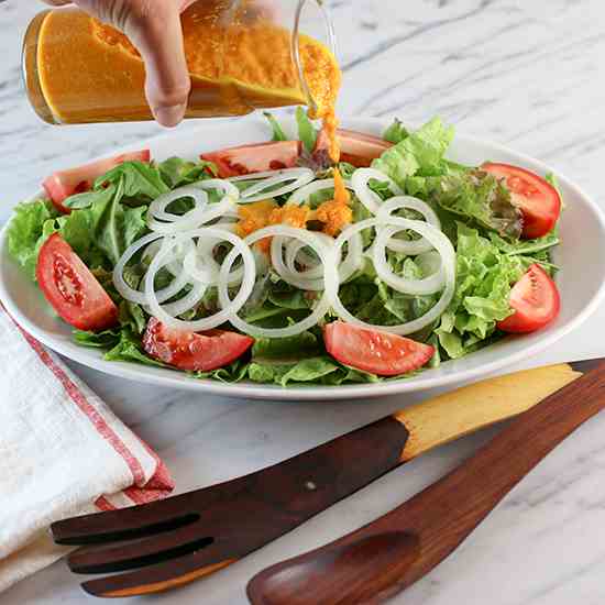 Asian salad with ginger carrot dressing