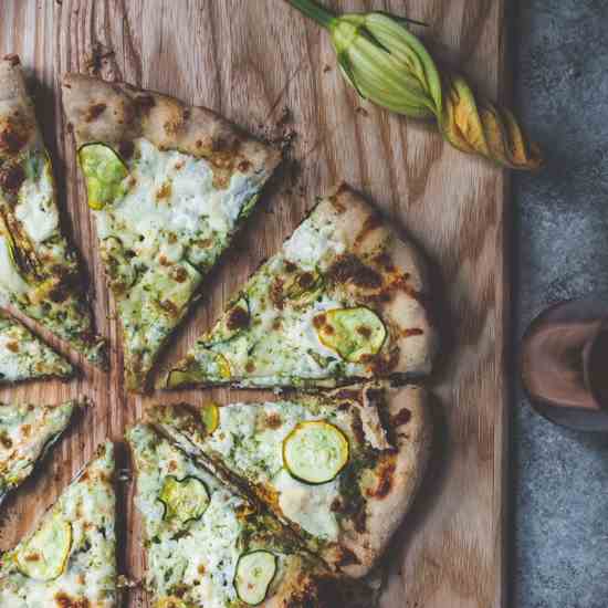 Grilled Zucchini Pizza w Pea Pesto