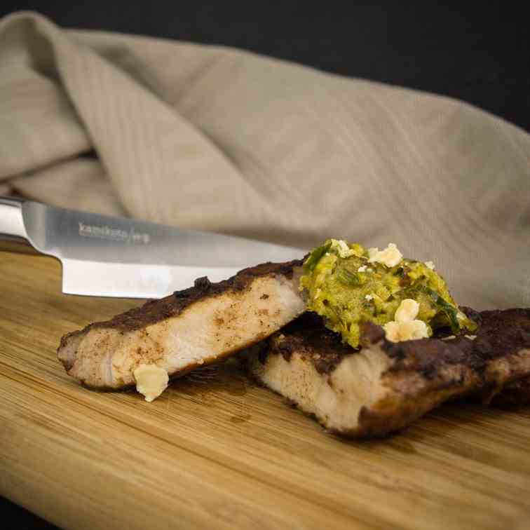 Cocoa-crusted pork with hazelnut gremolata