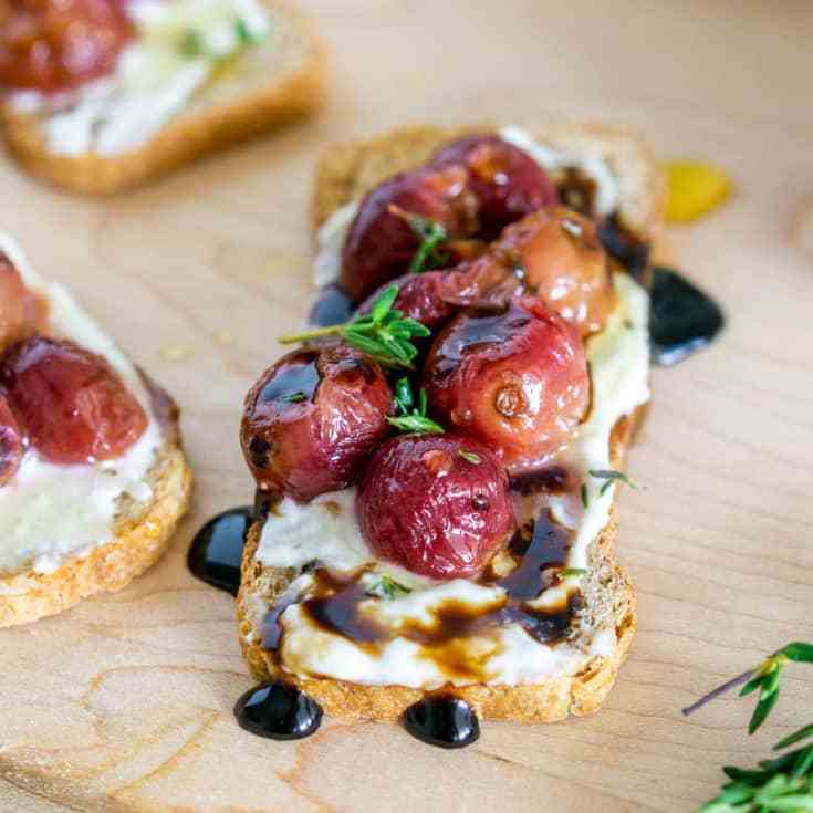 Whipped Blue Cheese Roasted Grape Crostini