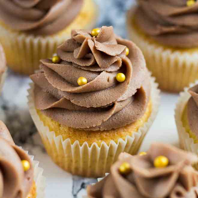 Yellow Cupcakes with Chocolate Frosting