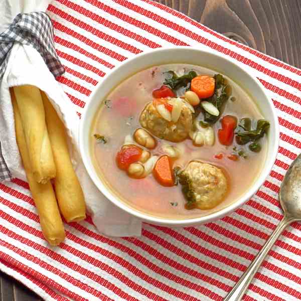 kale, white bean and meatball soup