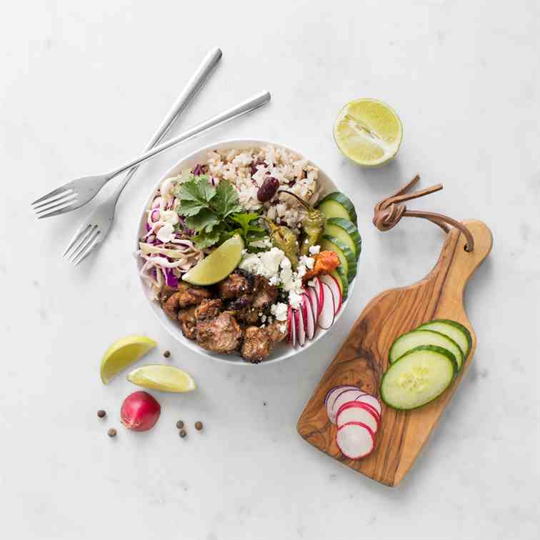 BBQ Jerk Chicken Bowl with Rice and Peas
