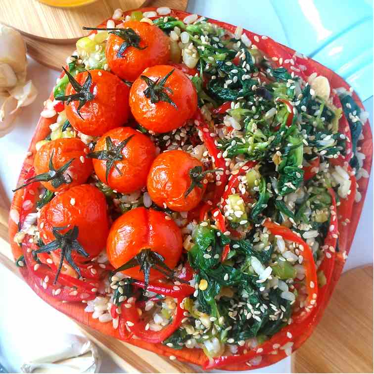 Sauteed Spinach with Roasted Tomatoes