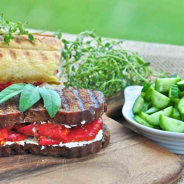 Grilled panini with roasted red pepper