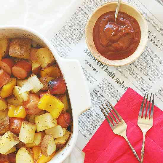 Hearty low fat sausage and potatoes