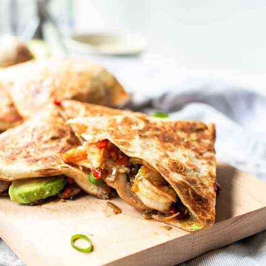 Avocado shrimp quesadillas