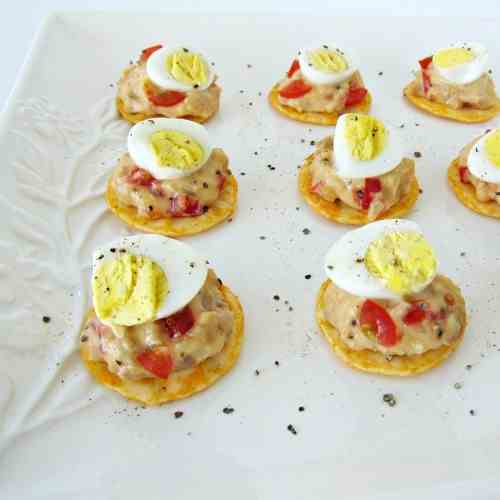 Spread and Quail Eggs on Crackers
