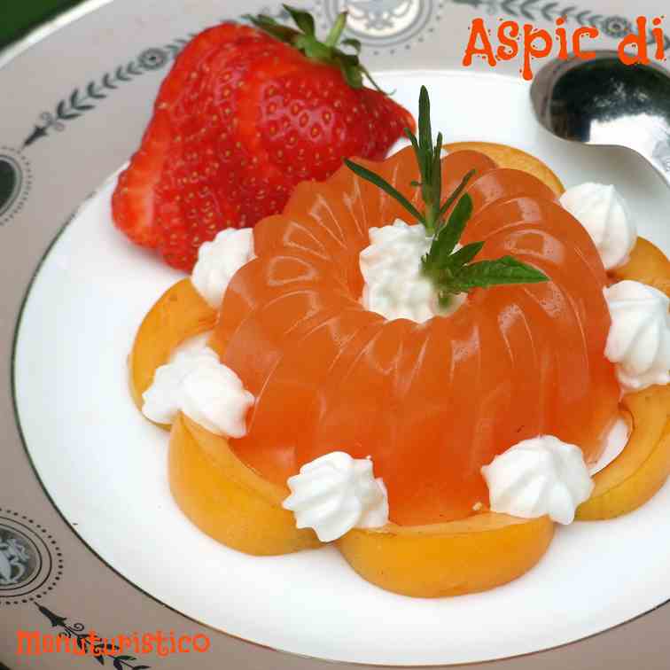 Aspic of loquats with whipped cream