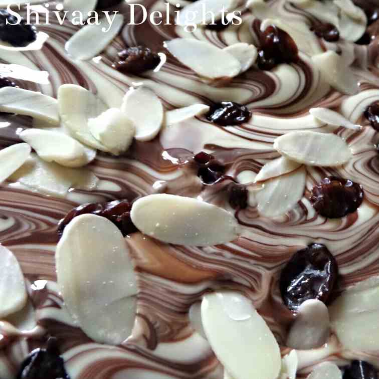 Marbled fruit and nut chocolate bark