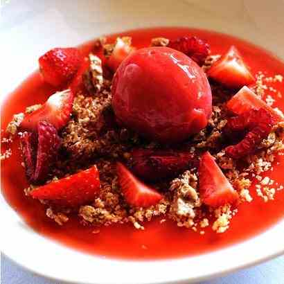 Strawberry sorbet with strawberry jelly