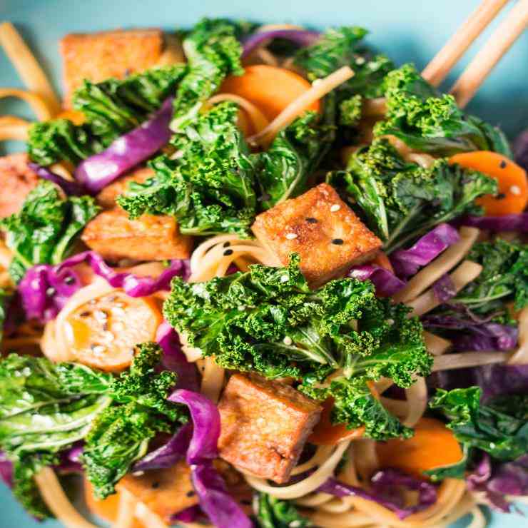 Miso-maple noodles with kale