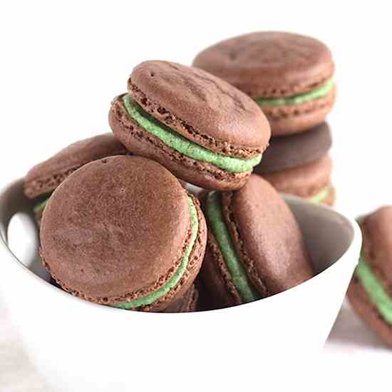 Thin Mint Chocolate Macarons