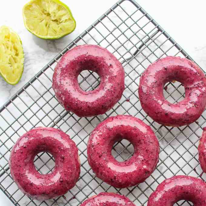 Blueberry Lime Glazed Baked Vegan Donuts