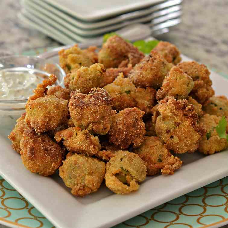 Fried Okra with Jalapeno Yogurt Sauce