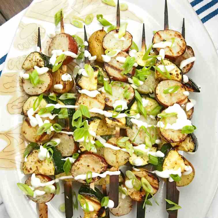 Grilled Potato Salad Skewers with Zucchini