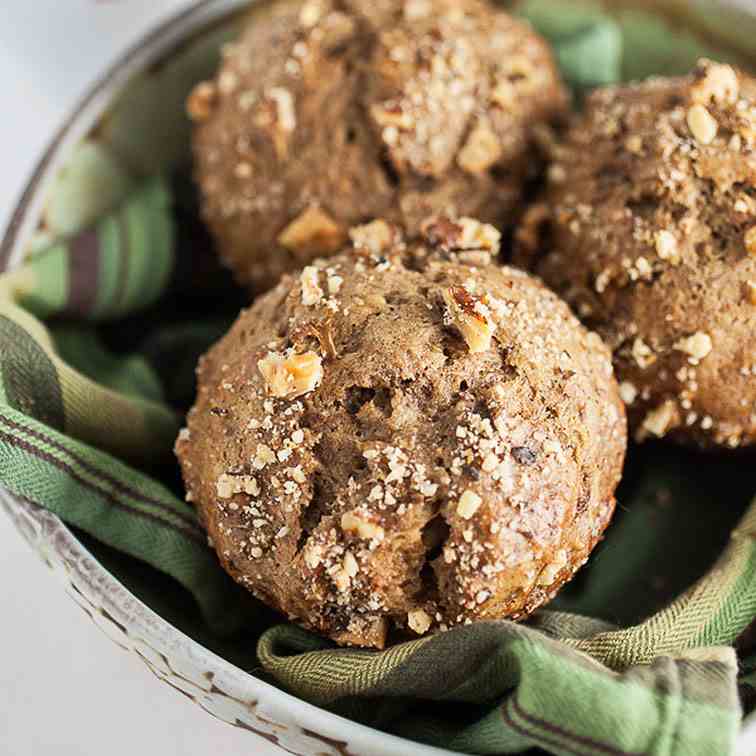 Jumbo Roasted Banana and Walnut Muffins