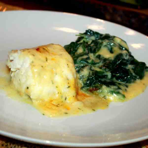 Baked Monk Fish on Spinach