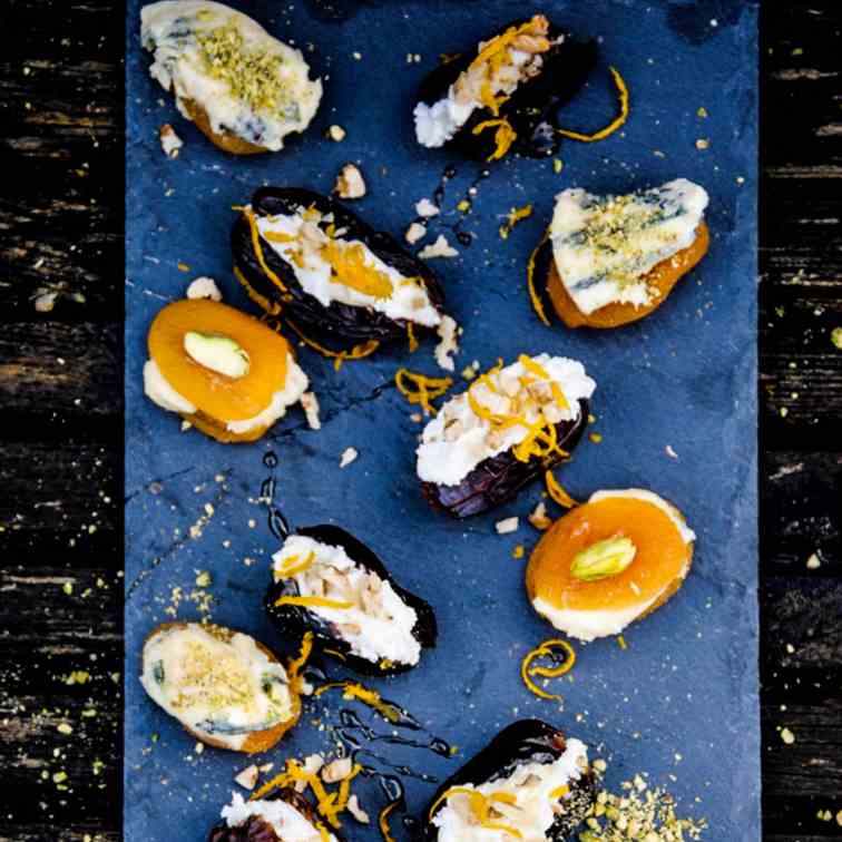 Goats cheese stuffed dates and blue cheese