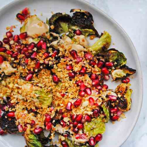 Crispy Sprouts with Tahina - Pomegranate