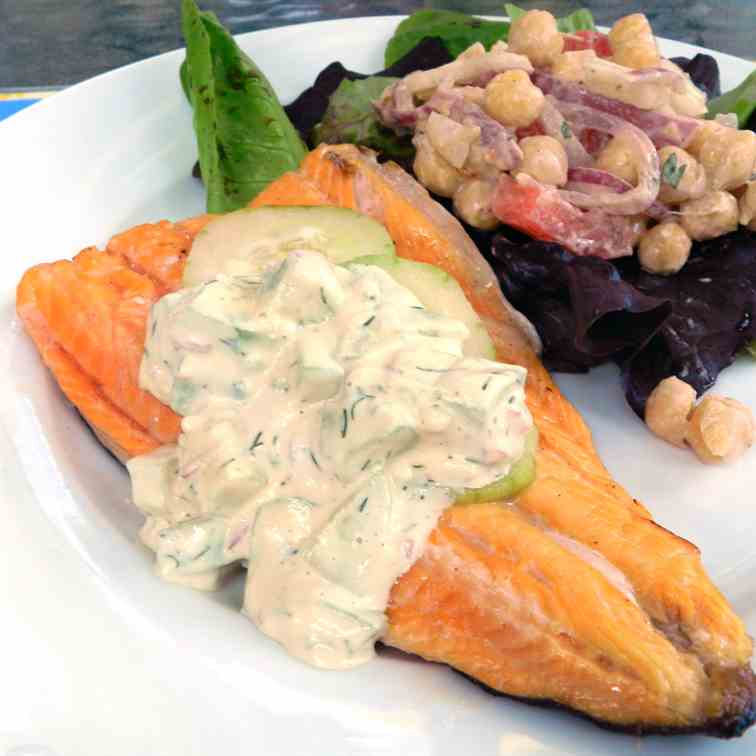 Grilled Arctic Char with Creamy Cucumber A