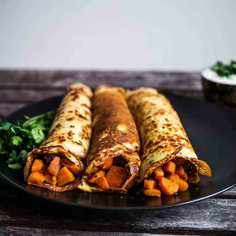 Indian Pancakes w- spiced carrot filling