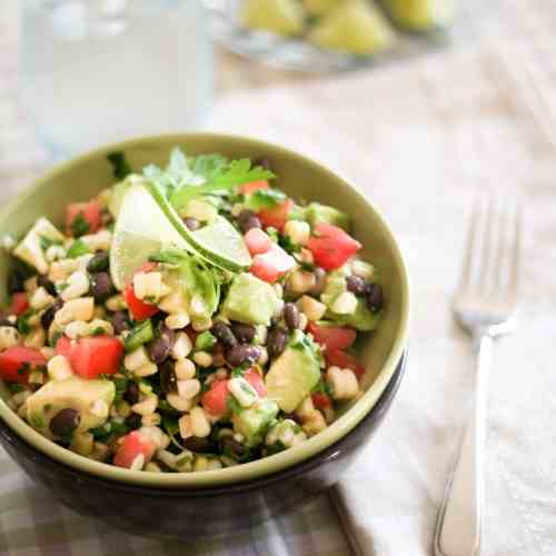 Raw Corn and Black Beans Salad