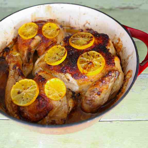 Meyer Lemon Chicken Under a Brick