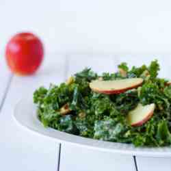 Raw kale salad, creamy avocado dressing