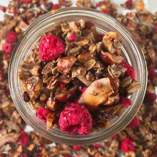 Chocolate Hazelnut Granola w-Raspberries