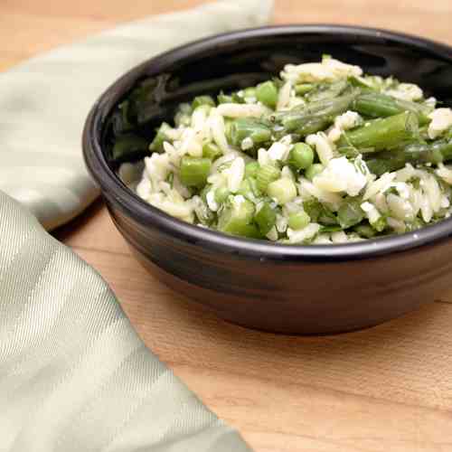 Spring green orzo salad