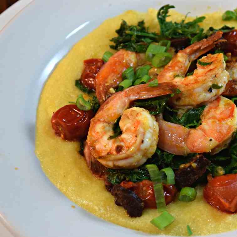 Shrimp Chorizo  Greens - Creamy Polenta