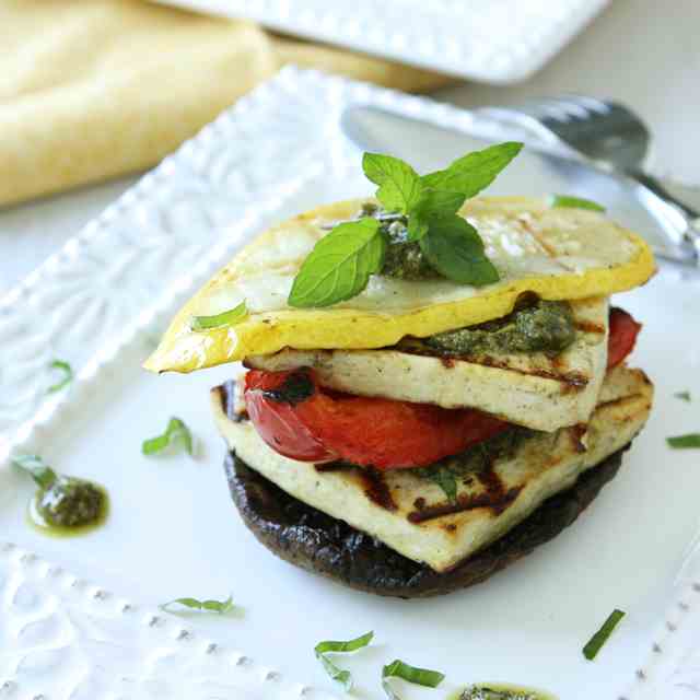 Grilled Tofu Stacks w/ Pesto & Vegetable