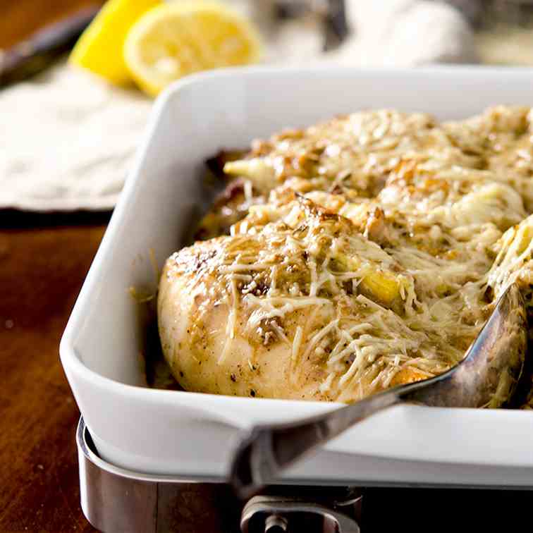 Creamy Lemon Artichoke Chicken Bake