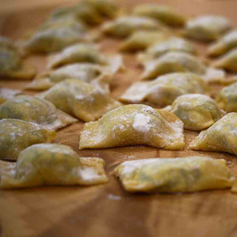 Spinach, ricotta and pine nut ravioli