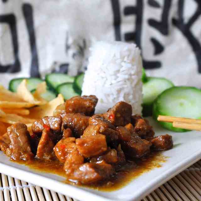 Diced gambon steak in soy sauce