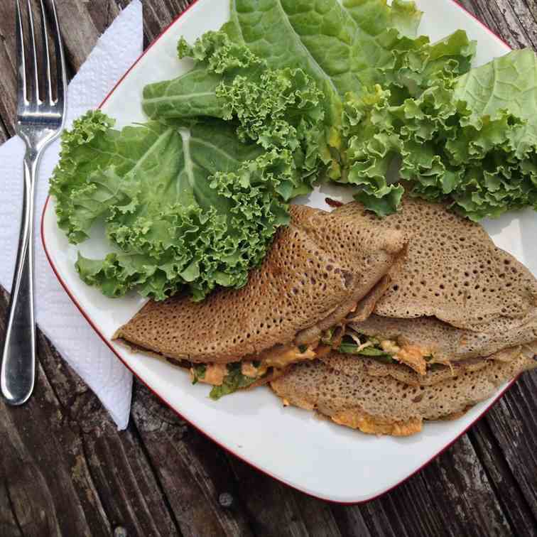 Buffalo Chicken & Kale Crepes