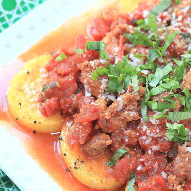 Hot Sausage - Tomatoes Over Fried Polenta