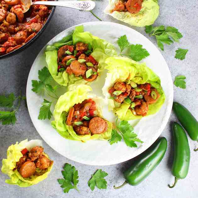 Sausage Cajun Shrimp Lettuce Wraps